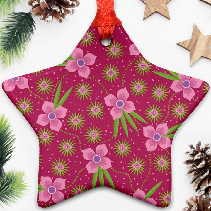 Flower Background Pattern Pink Star Ornament (Two Sides)