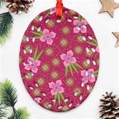 Flower Background Pattern Pink Oval Filigree Ornament (two Sides) by Ravend