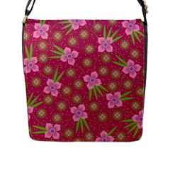 Flower Background Pattern Pink Flap Closure Messenger Bag (l) by Ravend