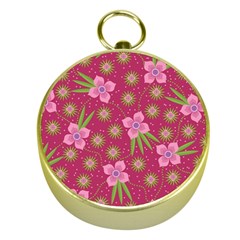 Flower Background Pattern Pink Gold Compasses by Ravend