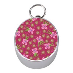 Flower Background Pattern Pink Mini Silver Compasses by Ravend