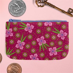 Flower Background Pattern Pink Large Coin Purse by Ravend