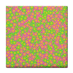 Pink Flower Background Green Pattern Tile Coaster by Ravend