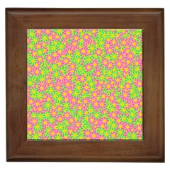 Pink Flower Background Green Pattern Framed Tile by Ravend