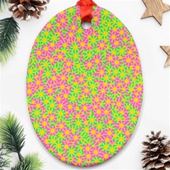 Pink Flower Background Green Pattern Ornament (oval) by Ravend