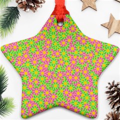 Pink Flower Background Green Pattern Ornament (star) by Ravend