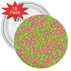 Pink Flower Background Green Pattern 3  Buttons (10 Pack)  by Ravend