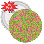 Pink Flower Background Green Pattern 3  Buttons (10 pack)  Front