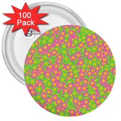 Pink Flower Background Green Pattern 3  Buttons (100 Pack)  by Ravend