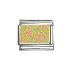 Pink Flower Background Green Pattern Italian Charm (9mm) by Ravend