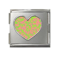 Pink Flower Background Green Pattern Mega Link Heart Italian Charm (18mm) by Ravend