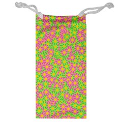 Pink Flower Background Green Pattern Jewelry Bag by Ravend