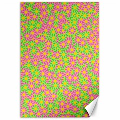 Pink Flower Background Green Pattern Canvas 12  X 18  by Ravend