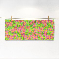 Pink Flower Background Green Pattern Hand Towel by Ravend