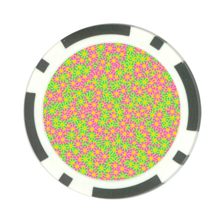 Pink Flower Background Green Pattern Poker Chip Card Guard (10 pack)