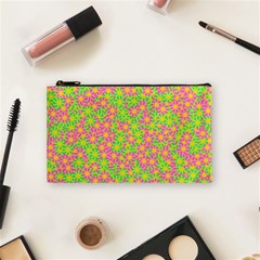 Pink Flower Background Green Pattern Cosmetic Bag (small) by Ravend