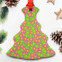 Pink Flower Background Green Pattern Ornament (christmas Tree)  by Ravend