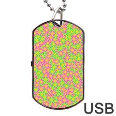 Pink Flower Background Green Pattern Dog Tag Usb Flash (two Sides) by Ravend