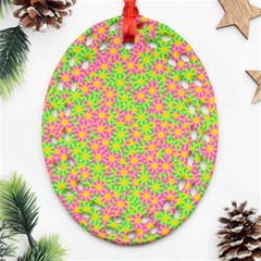 Pink Flower Background Green Pattern Ornament (oval Filigree) by Ravend