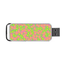 Pink Flower Background Green Pattern Portable Usb Flash (one Side) by Ravend