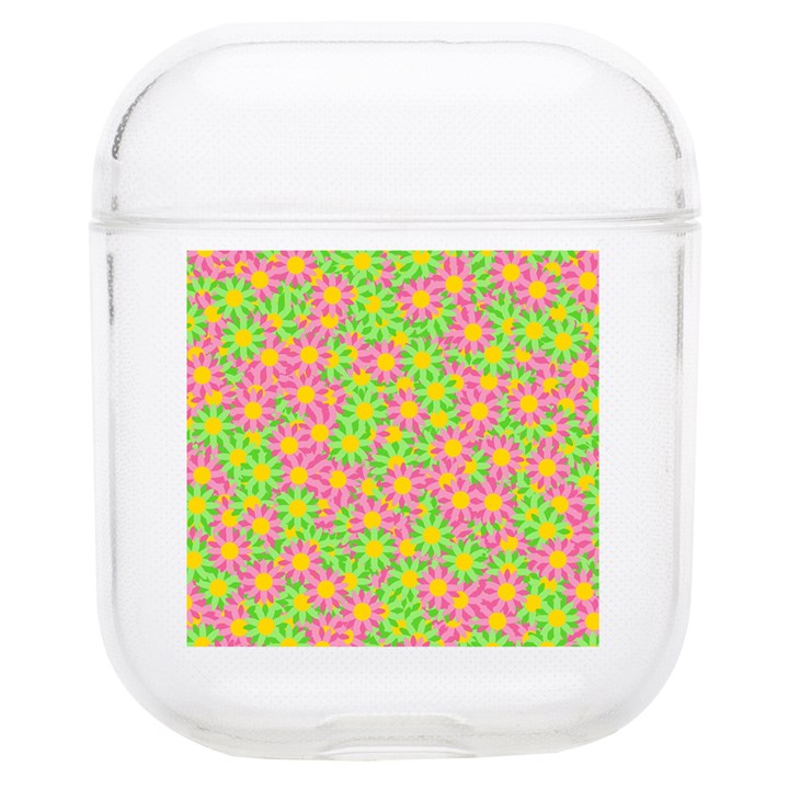 Pink Flower Background Green Pattern AirPods 1/2 Case