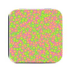 Pink Flower Background Green Pattern Square Metal Box (black)