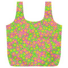 Pink Flower Background Green Pattern Full Print Recycle Bag (xxl) by Ravend