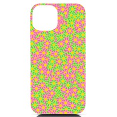 Pink Flower Background Green Pattern Iphone 14 Black Uv Print Case by Ravend