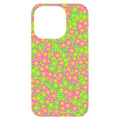 Pink Flower Background Green Pattern Iphone 14 Pro Black Uv Print Case by Ravend