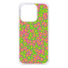 Pink Flower Background Green Pattern Iphone 14 Pro Tpu Uv Print Case by Ravend