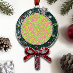 Pink Flower Background Green Pattern Metal X mas Lollipop With Crystal Ornament by Ravend