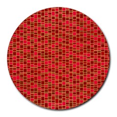 Geometry Background Red Rectangle Pattern Round Mousepad by Ravend