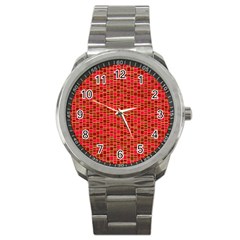 Geometry Background Red Rectangle Pattern Sport Metal Watch by Ravend