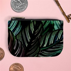 Calathea Leaves Strippe Line Mini Coin Purse by Ravend