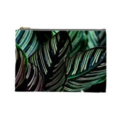 Calathea Leaves Strippe Line Cosmetic Bag (large) by Ravend