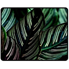 Calathea Leaves Strippe Line Fleece Blanket (medium) by Ravend