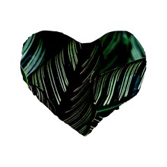 Calathea Leaves Strippe Line Standard 16  Premium Flano Heart Shape Cushions by Ravend