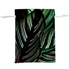 Calathea Leaves Strippe Line Lightweight Drawstring Pouch (xl) by Ravend