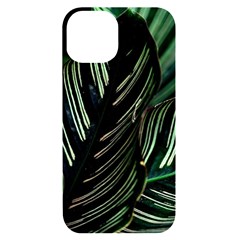 Calathea Leaves Strippe Line Iphone 14 Black Uv Print Case by Ravend