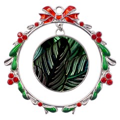 Calathea Leaves Strippe Line Metal X mas Wreath Ribbon Ornament