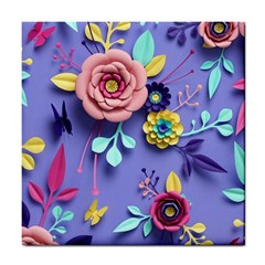 3d Flowers Pattern Flora Background Tile Coaster by Bedest