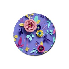 3d Flowers Pattern Flora Background Rubber Round Coaster (4 Pack) by Bedest