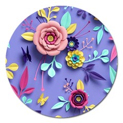 3d Flowers Pattern Flora Background Magnet 5  (round)