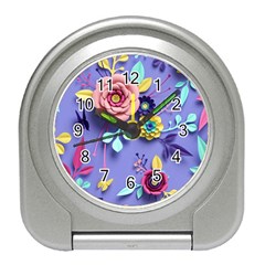 3d Flowers Pattern Flora Background Travel Alarm Clock by Bedest