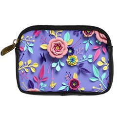 3d Flowers Pattern Flora Background Digital Camera Leather Case by Bedest