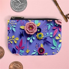 3d Flowers Pattern Flora Background Mini Coin Purse