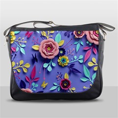 3d Flowers Pattern Flora Background Messenger Bag by Bedest