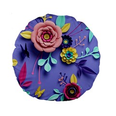 3d Flowers Pattern Flora Background Standard 15  Premium Round Cushions