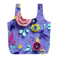 3d Flowers Pattern Flora Background Full Print Recycle Bag (l) by Bedest