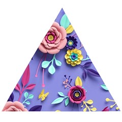 3d Flowers Pattern Flora Background Wooden Puzzle Triangle